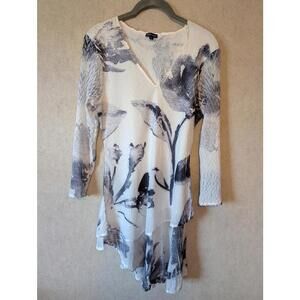 KOMAROV White gray V-neck long sleeve lagenlook mini dress sz L